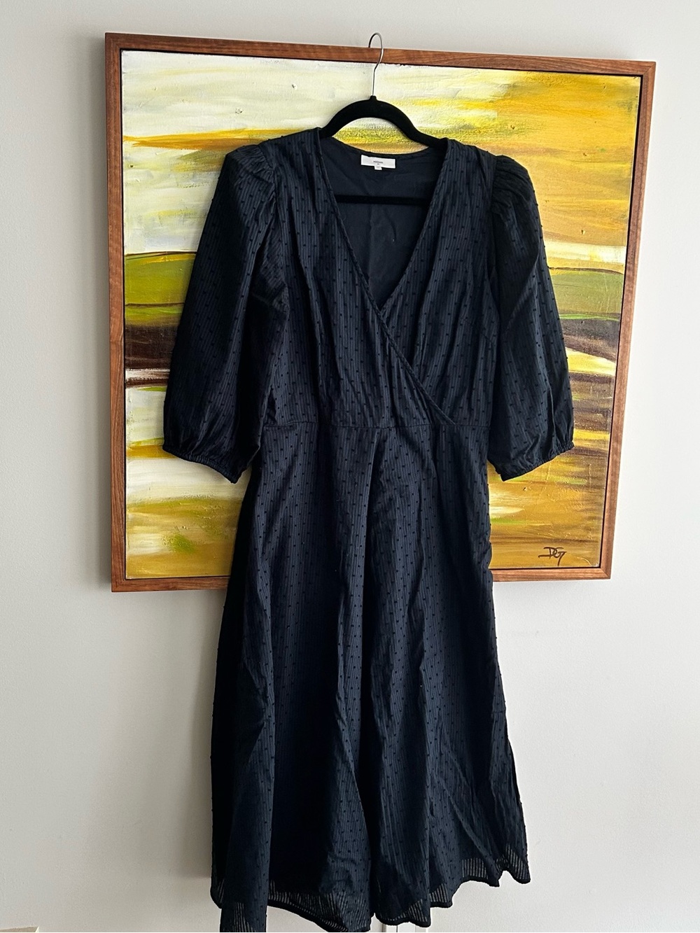 Minimum Black Puff-Sleeve Midi Wrap Dress